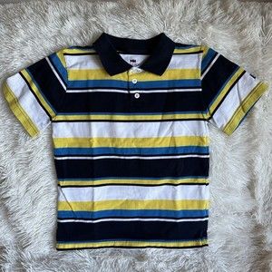 Buggle Boy Est. 1977 Blue Yellow Stripe Button Up Polo Shirt Boys Size 10 - 12